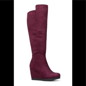 Super cute maroon tall wedge boots